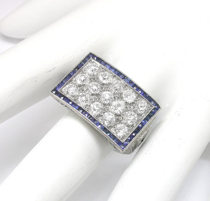 Art Deco  Diamond Sapphire Platinum Ring