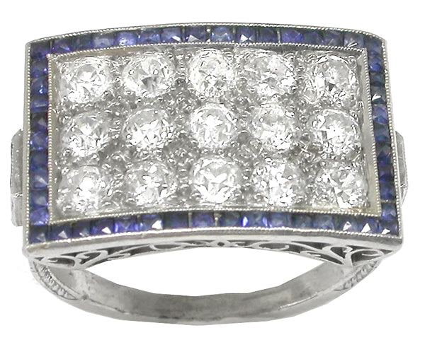 Art Deco  Diamond Sapphire Platinum Ring