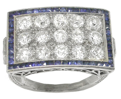 Art Deco  Diamond Sapphire Platinum Ring