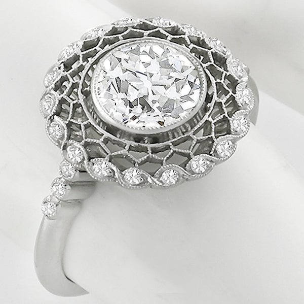 Art Deco  EGL Certified 1.16ct Diamond Platinum Engagement Ring