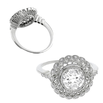 Art Deco  EGL Certified 1.16ct Diamond Platinum Engagement Ring