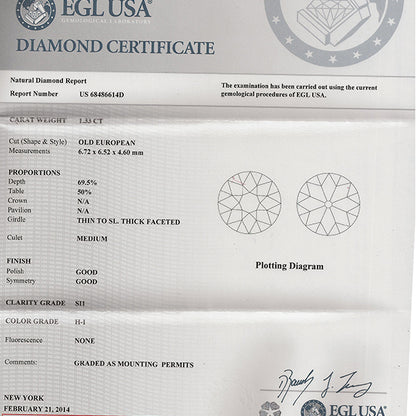 Art Deco EGL Certified 1.33ct Diamond Sapphire Platinum Engagement Ring