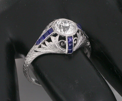 Art Deco EGL H-I VS11.26ct Diamond Sapphire Platinum Engagement Ring