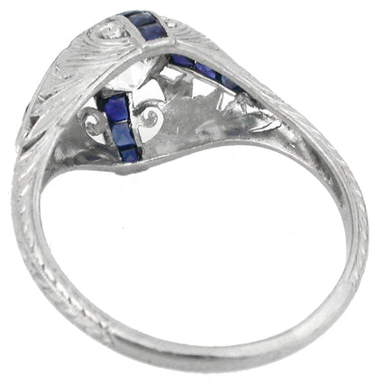 Art Deco EGL H-I VS11.26ct Diamond Sapphire Platinum Engagement Ring