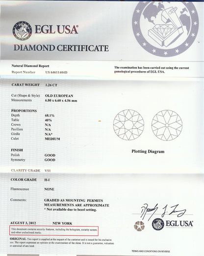 Art Deco EGL H-I VS11.26ct Diamond Sapphire Platinum Engagement Ring