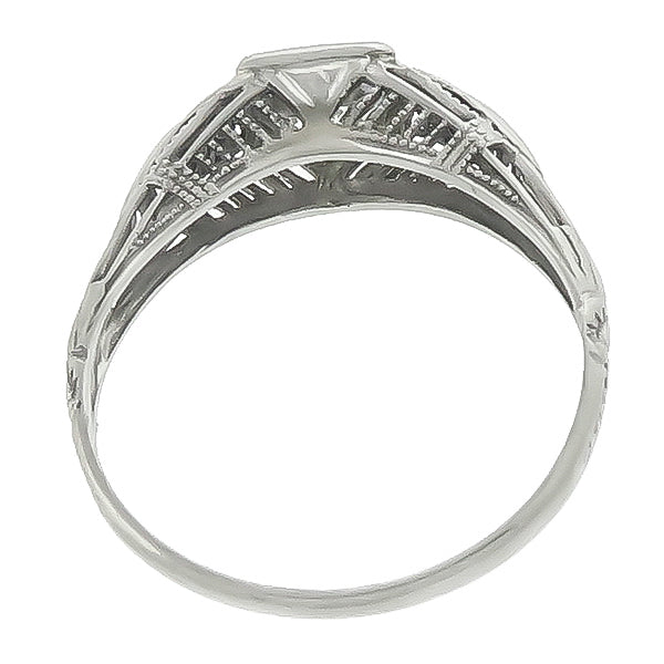 Art Deco GIA 0.53ct Circular Brilliant Diamond 18k White Gold Engagement Ring