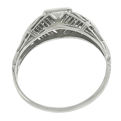 Art Deco GIA 0.53ct Circular Brilliant Diamond 18k White Gold Engagement Ring
