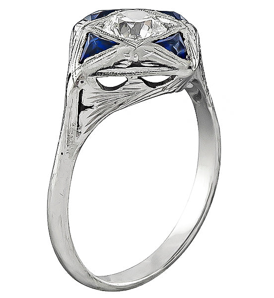 Art Deco GIA Certified 0.53ct Diamond Engagement Ring