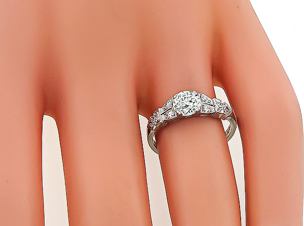 Art Deco GIA Certified 0.58ct Diamond Engagement Ring