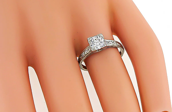 Art Deco GIA Certified 0.88ct Diamond Engagement Ring
