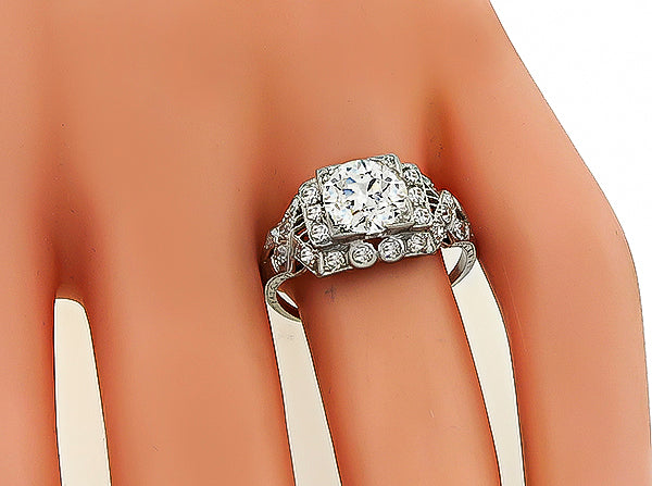 Art Deco GIA Certified 1.58ct Diamond Engagement Ring