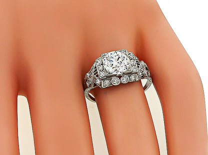 Art Deco GIA Certified 1.58ct Diamond Engagement Ring