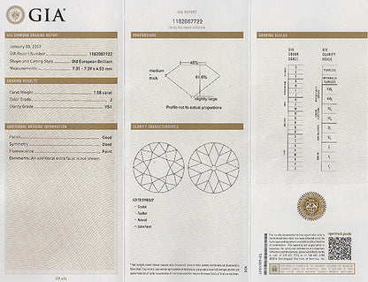 Art Deco GIA Certified 1.58ct Diamond Engagement Ring