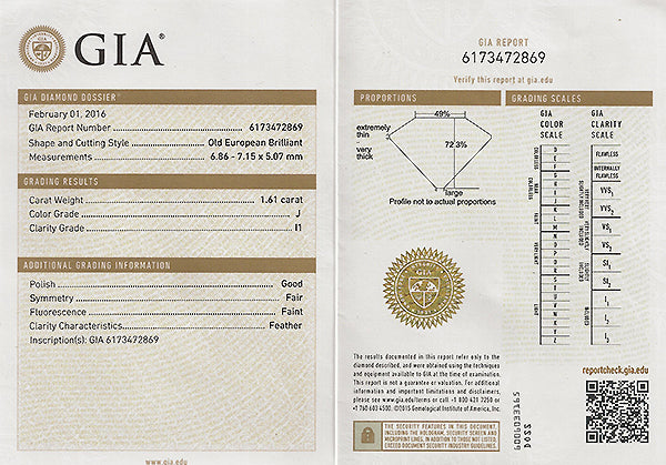 Art Deco GIA Certified 1.61ct Diamond Engagement Ring