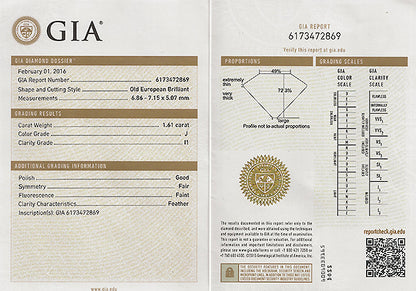 Art Deco GIA Certified 1.61ct Diamond Engagement Ring