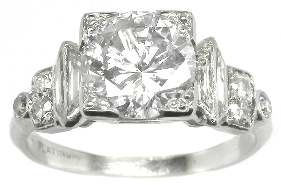Art Deco GIA G SI2 1.63ct Round Brilliant Diamond  Platinum Engagement Ring