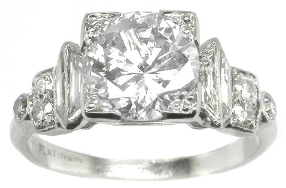 Art Deco GIA G SI2 1.63ct Round Brilliant Diamond  Platinum Engagement Ring