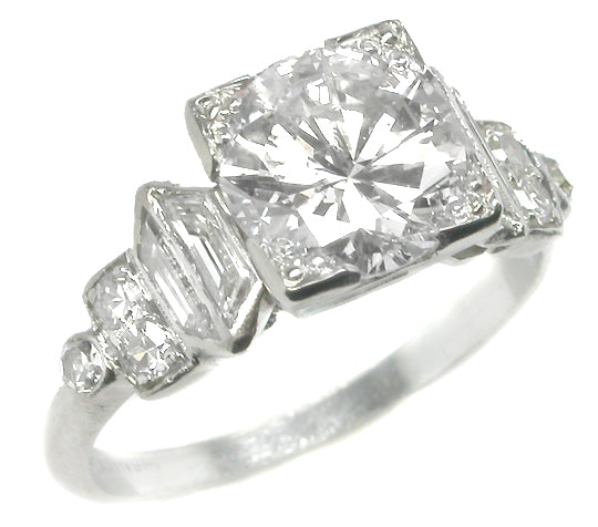 Art Deco GIA G SI2 1.63ct Round Brilliant Diamond  Platinum Engagement Ring