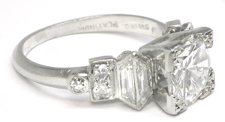 Art Deco GIA G SI2 1.63ct Round Brilliant Diamond  Platinum Engagement Ring