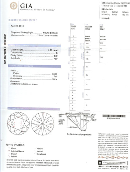 Art Deco GIA G SI2 1.63ct Round Brilliant Diamond  Platinum Engagement Ring