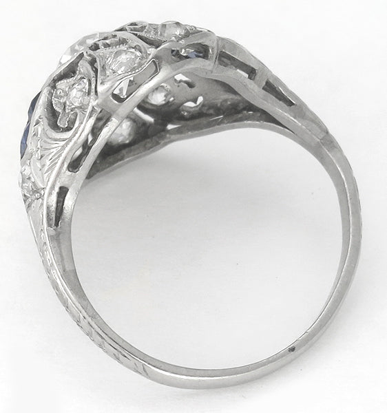 Art Deco GIA I VS2 0.78ct Diamond Sapphire Platinum Engagement Ring
