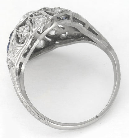Art Deco GIA I VS2 0.78ct Diamond Sapphire Platinum Engagement Ring