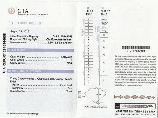 Art Deco GIA I VS2 0.78ct Diamond Sapphire Platinum Engagement Ring