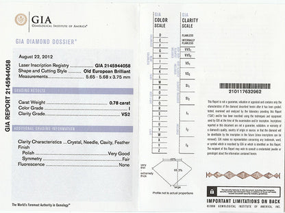 Art Deco GIA I VS2 0.78ct Diamond Sapphire Platinum Engagement Ring