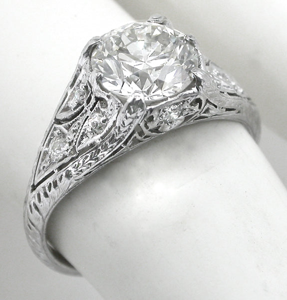 Art Deco GIA J VVS2 1.52ct Round Diamond Engagement Ring