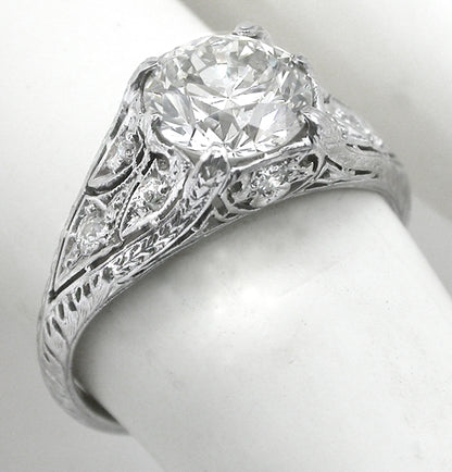 Art Deco GIA J VVS2 1.52ct Round Diamond Engagement Ring