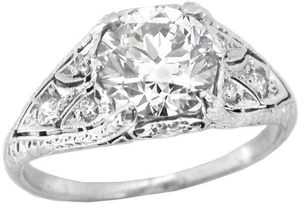 Art Deco GIA J VVS2 1.52ct Round Diamond Engagement Ring