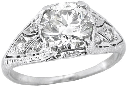 Art Deco GIA J VVS2 1.52ct Round Diamond Engagement Ring