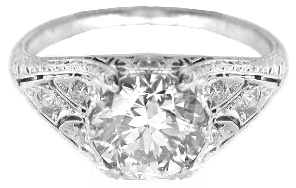 Art Deco GIA J VVS2 1.52ct Round Diamond Engagement Ring