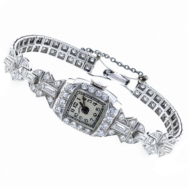 Art Deco Hamilton   4.00ct Diamond Platinum Watch