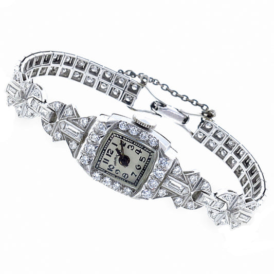 Art Deco Hamilton   4.00ct Diamond Platinum Watch