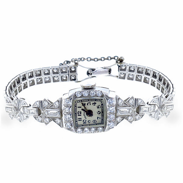 Art Deco Hamilton   4.00ct Diamond Platinum Watch