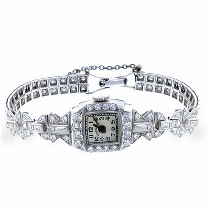 Art Deco Hamilton   4.00ct Diamond Platinum Watch