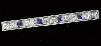 Art Deco Platinum Diamond Sapphire Pin
