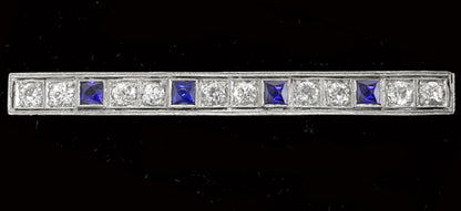 Art Deco Platinum Diamond Sapphire Pin