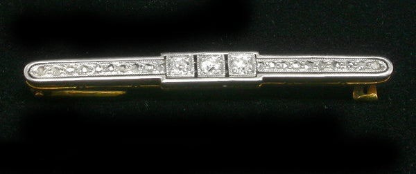 Art Deco Platinum and 14k Yellow Gold Diamond Pin