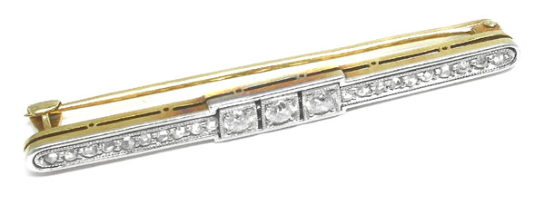 Art Deco Platinum and 14k Yellow Gold Diamond Pin