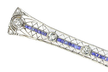 Art Deco Platinum and 14k Yellow Gold Diamond Sapphire Pin