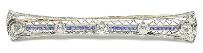 Art Deco Platinum and 14k Yellow Gold Diamond Sapphire Pin