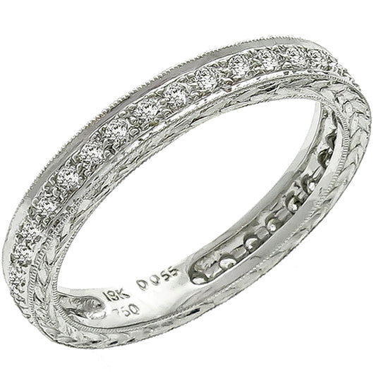 Art Deco Style 0.55ct Round Diamond Eternity 18k White Gold Wedding Band
