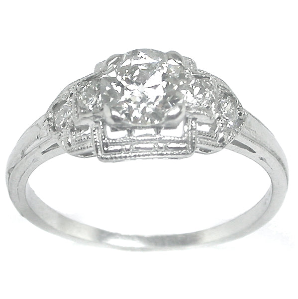 Art Deco Style 0.60ct Old Mine Cut Diamond 18k White Gold Ring