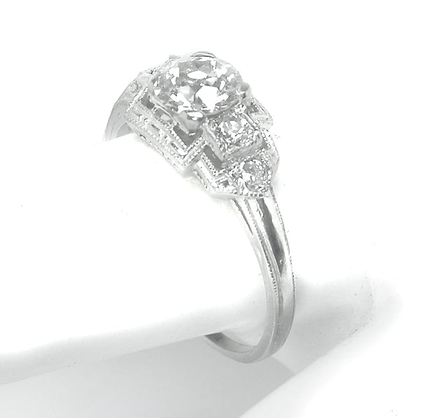 Art Deco Style 0.60ct Old Mine Cut Diamond 18k White Gold Ring