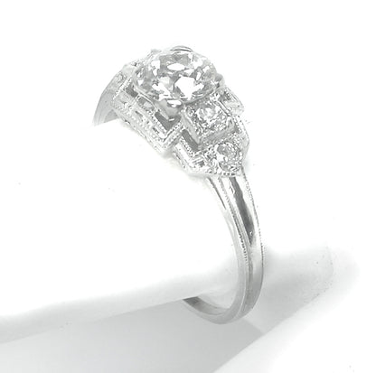 Art Deco Style 0.60ct Old Mine Cut Diamond 18k White Gold Ring