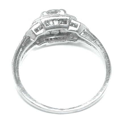Art Deco Style 0.60ct Old Mine Cut Diamond 18k White Gold Ring