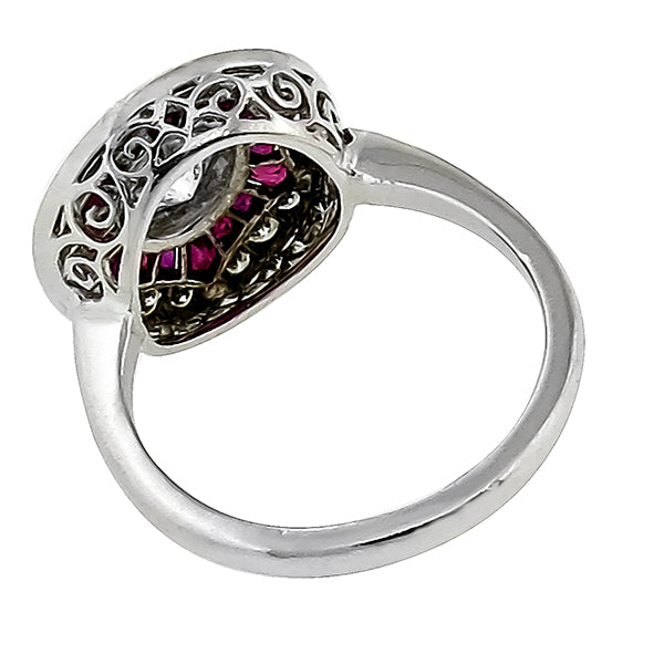 Art Deco Style 0.70ct Round Cut Diamond Ruby Platinum Engagement  Ring