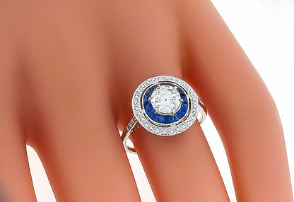 Art Deco Style 0.72ct Diamond 0.68ct Sapphire Engagement Ring